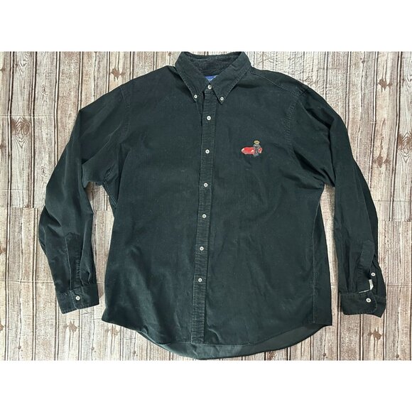 Ralph Lauren Bear Race Car Driver Corduroy Shirt Size 2XL color Black vintage